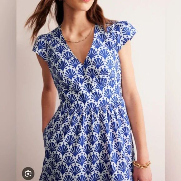 Boden May Cotton Midi Tea Dress Surf The Web, Shells Size 12 - Picture 2 of 10